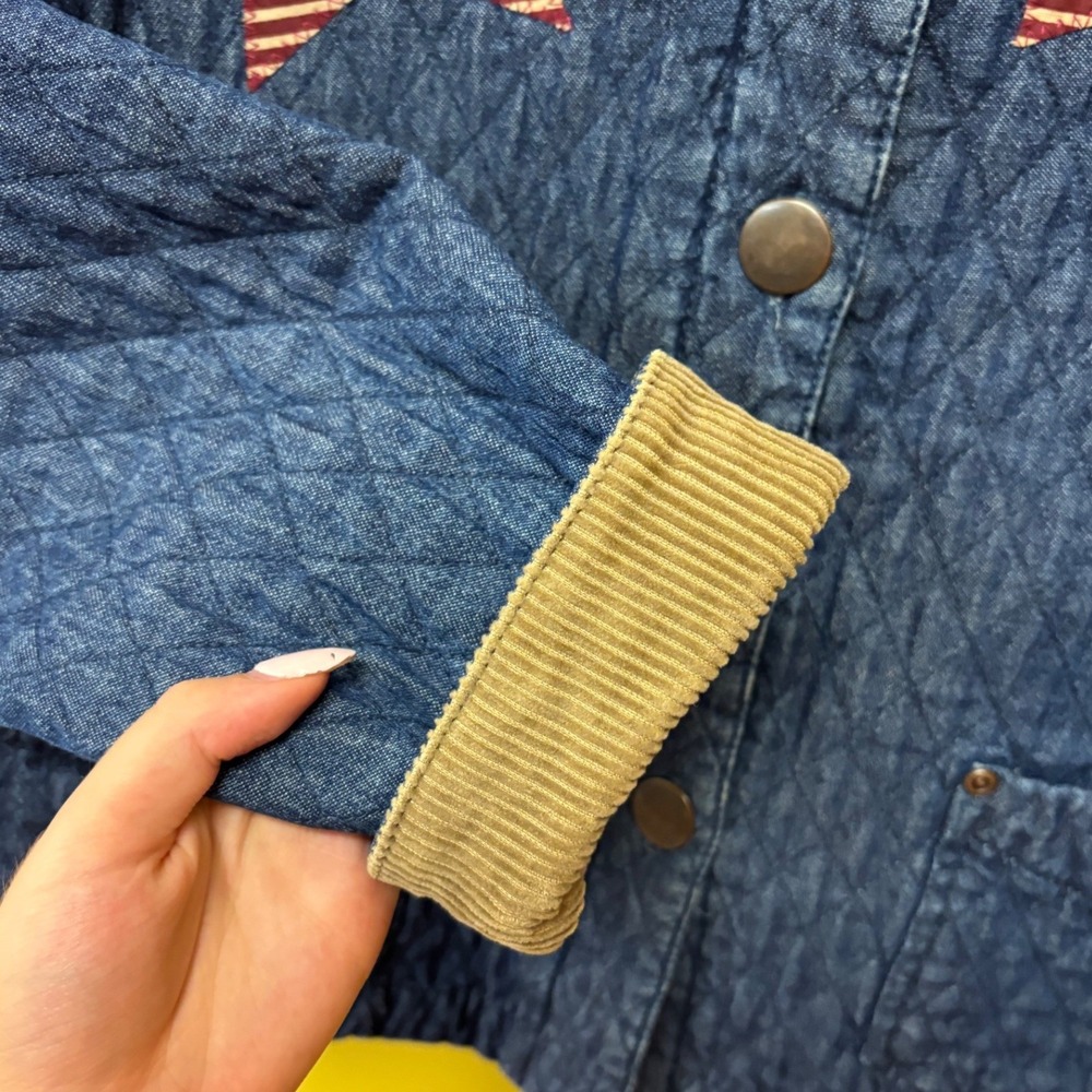 Haiks Vintage 90s Quilted Denim Americana Flag Star Jacket Corduroy Cottage S - Picture 9 of 10